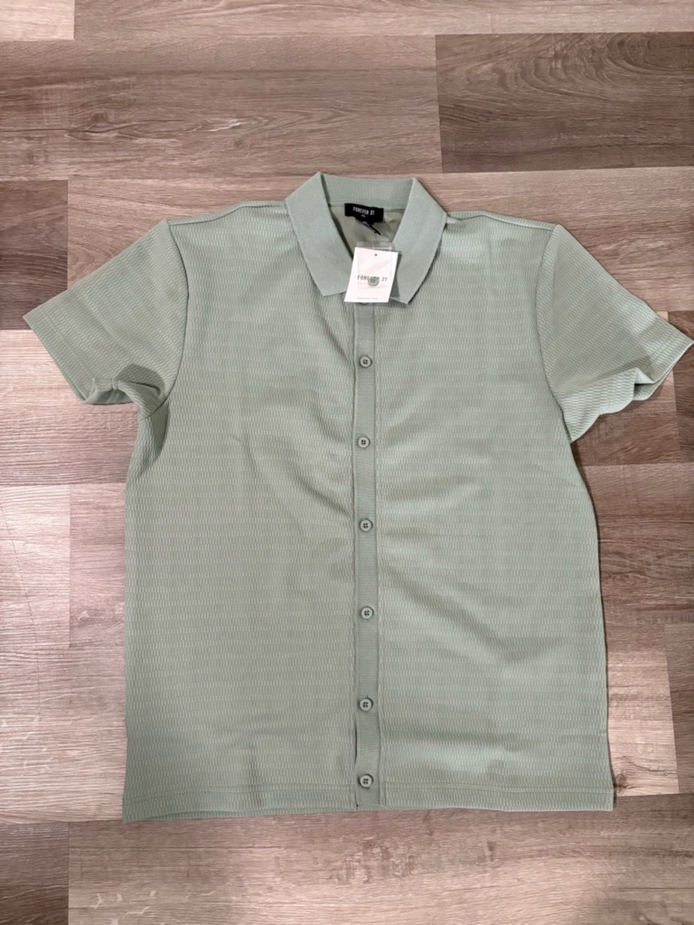 Forever 21 Men’s Sage Green Short-Sleeve Button Front Polo